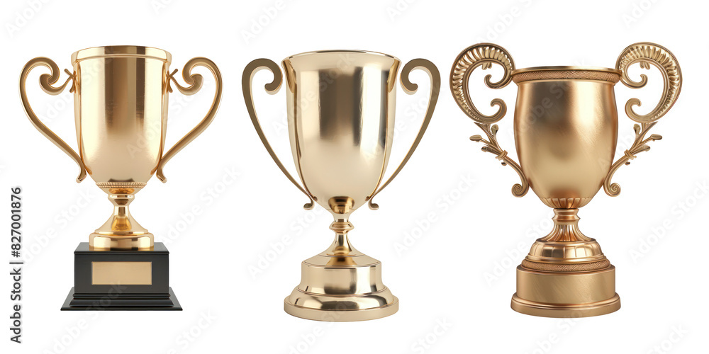set of three champion goblet cup on transparent background set of three champion goblet cup on transparent background