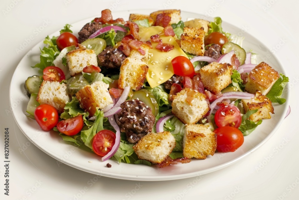 Crispy Bacon and Melted Cheeseburger Salad with Romaine Crispy Bacon and Melted Cheeseburger Salad with Romaine