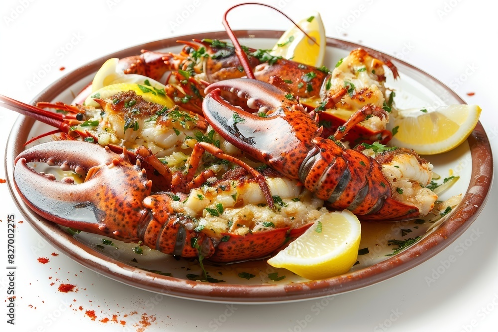 Luxury Baked Bermuda Lobster with Melted Butter and Fresh Seafood Luxury Baked Bermuda Lobster with Melted Butter and Fresh Seafood