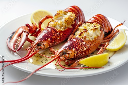 Elegant Baked Bermuda Lobster with Exquisite Culinary Presentation photo