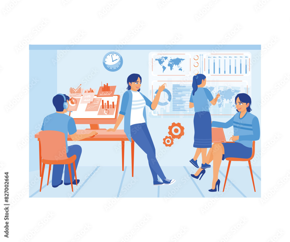 Business team working together. Exchange ideas for new projects. Brainstorming concepts. Flat vector illustration.