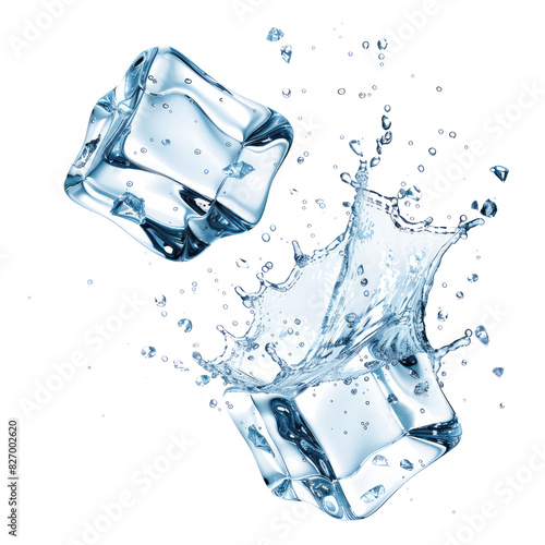 two wet cold ice cube cutout on transparent background