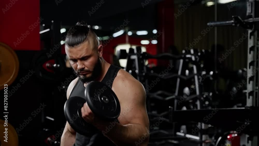 Muscular man in gym focusing intensely, demonstrating strength and determination during workout session with serious expression Muscular man in gym focusing intensely, demonstrating strength and determination during workout session with serious expression