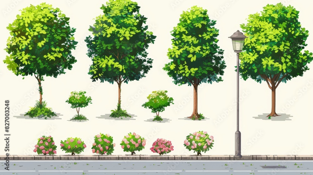 Obraz premium Green space illustration collection. 8 bit garden on white background.