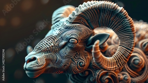 Aries zodiac ram, 3D futuristic render photo