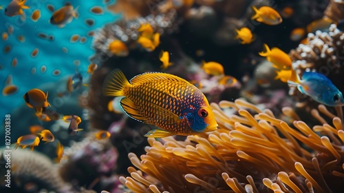 Colorful fishies brighten underwater worlds with their vibrant hues and graceful movements photo