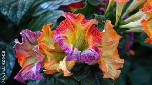 Unique and attractive carnival flowers with trumpet shaped petals and vibrant colors photo