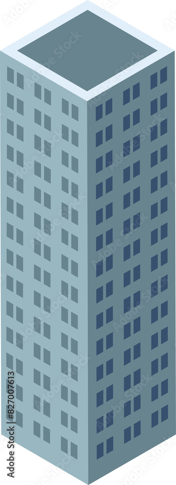 Isometric Tall Modern Office Building with Multiple Windows Flat Style