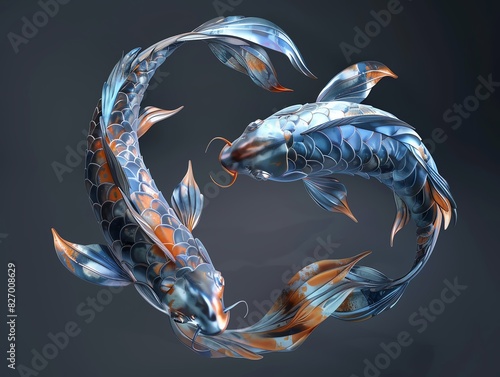 Pisces zodiac symbol, 3D render photo