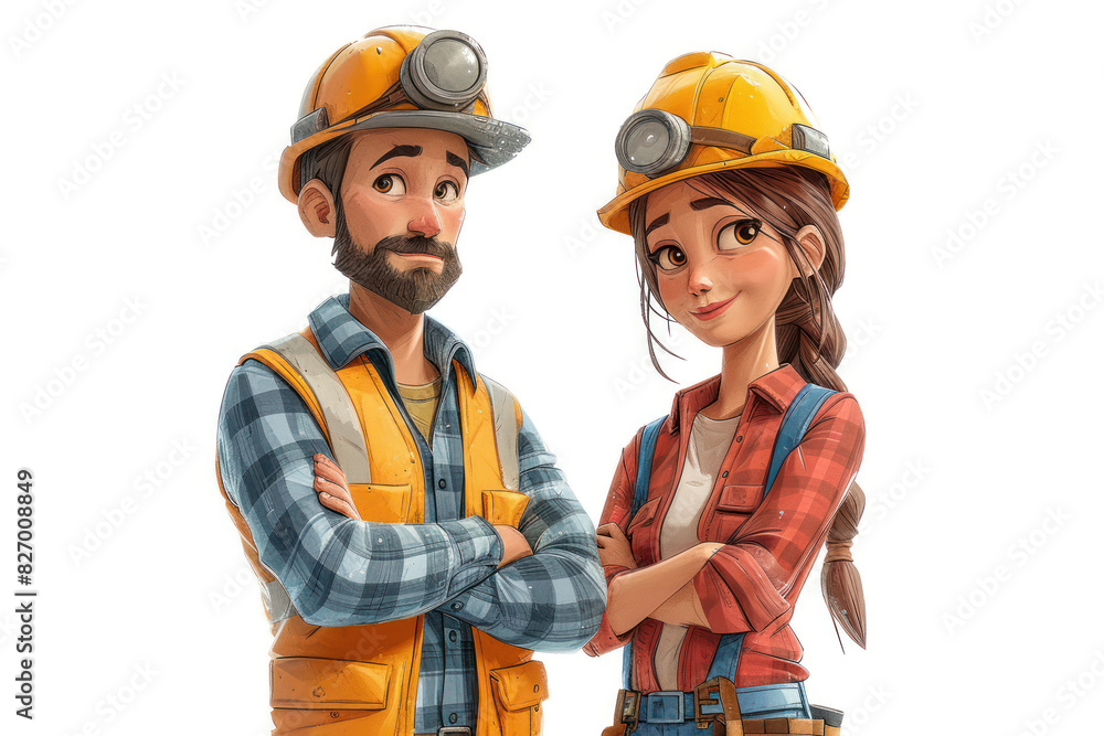 Cartoon Team of Engineers and Industrial Managers in Yellow Safety Hard Hats extreme closeup. Generative AI Cartoon Team of Engineers and Industrial Managers in Yellow Safety Hard Hats extreme closeup. Generative AI