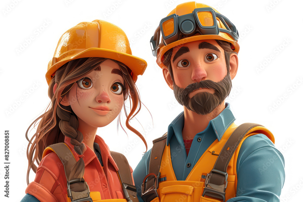 Cartoon Team of Engineers and Industrial Managers in Yellow Safety Hard Hats extreme closeup. Generative AI Cartoon Team of Engineers and Industrial Managers in Yellow Safety Hard Hats extreme closeup. Generative AI