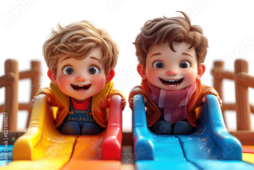 Happy Cartoon Children Playing at Playground extreme closeup. Generative AI