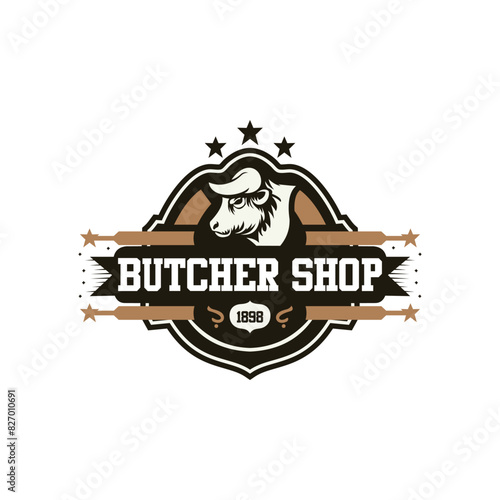 Butcher shop retro labels, badges, emblems, logo. Steak House, Meat shop, butchery. Meat business logo templates. Vector illustration
