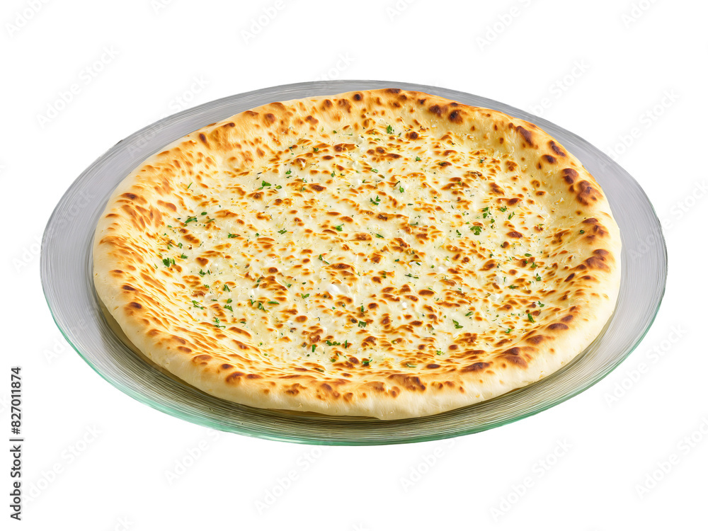 Naan Bread buttery and garlic infused served on a transparent glass plate perfect for scooping Naan Bread buttery and garlic infused served on a transparent glass plate perfect for scooping
