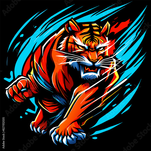 street artgraffiti  strong aggressive bengal tiger  for t-shirt design  illustration isolated in