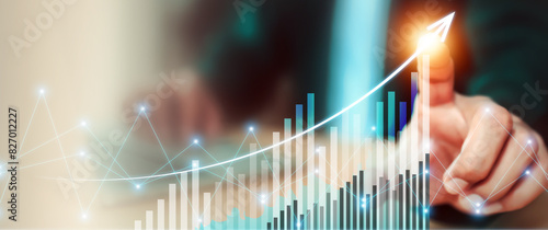 Photography Graph icon for business target goal to growth and financial data statistic analyze marketing development management or money trade excellence profit and business success background