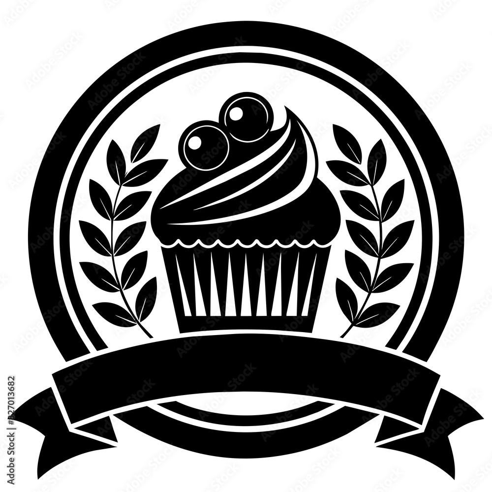 Vector silhouette of cupcakes bakery logo design template 