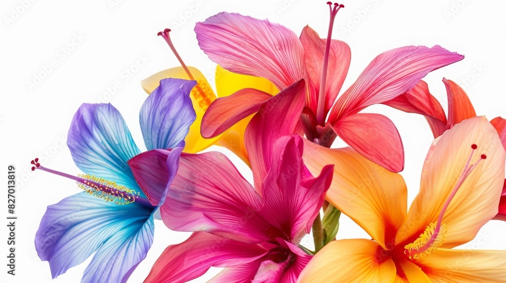 Close up of Tropical flower isolated on white background, colorful vivid floral bouquet, spring season of blooming flower Close up of Tropical flower isolated on white background, colorful vivid floral bouquet, spring season of blooming flower