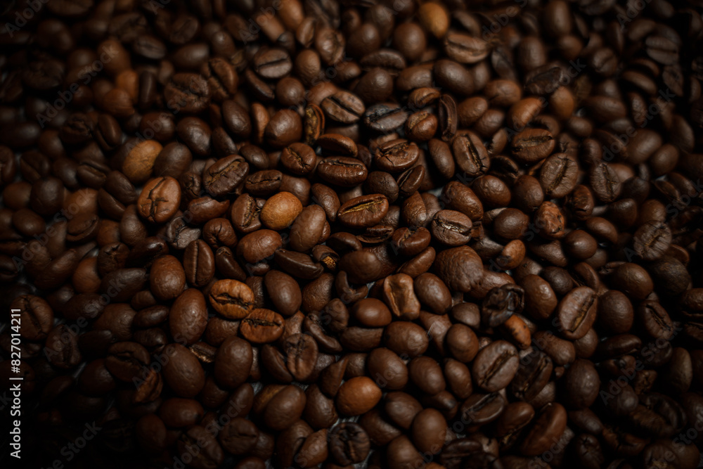 Colorful background with coffee beans in close-up Colorful background with coffee beans in close-up