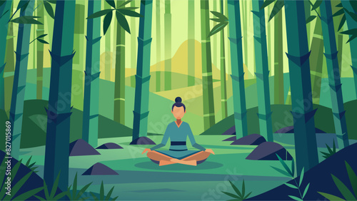 A tranquil bamboo forest perfect for finding inner peace and serenity while practicing cooldown yoga in a virtual world.. Vector illustration