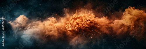 Wallpaper Mural close up of an explosion in space, dark background, dust and smoke, Colorful explosion of dust and particles in blue and orange, creating a vibrant and dynamic scene with contrasting colors and intric Torontodigital.ca