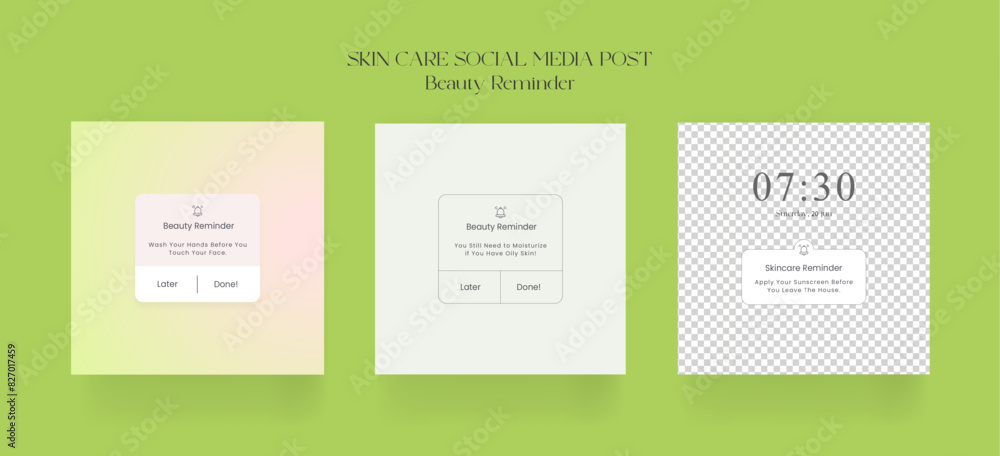 Beauty Reminder skin care social media post. Skincare Reminder From Cosmetic Shop With Online Instagram Post Template. Vector illustration.
 Skincare Reminder social media post. Beauty skin q