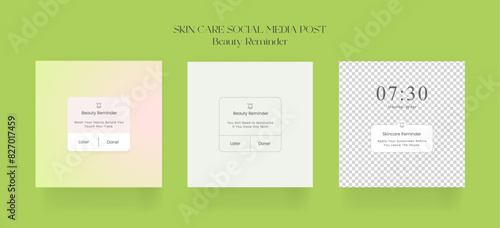 Beauty Reminder skin care social media post. Skincare Reminder From Cosmetic Shop With Online Instagram Post Template. Vector illustration.
 Skincare Reminder social media post. Beauty skin q