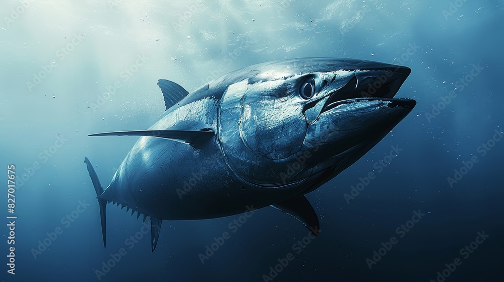 Fototapeta premium A large blue shark is swimming in the ocean