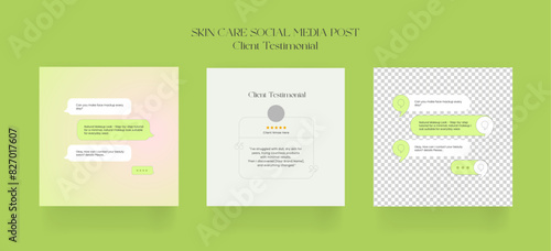 Customer feedback testimonial social media post template. Printable colorful creative client testimonial vector mockup template design. Vector illustration.
Skin care customer review 