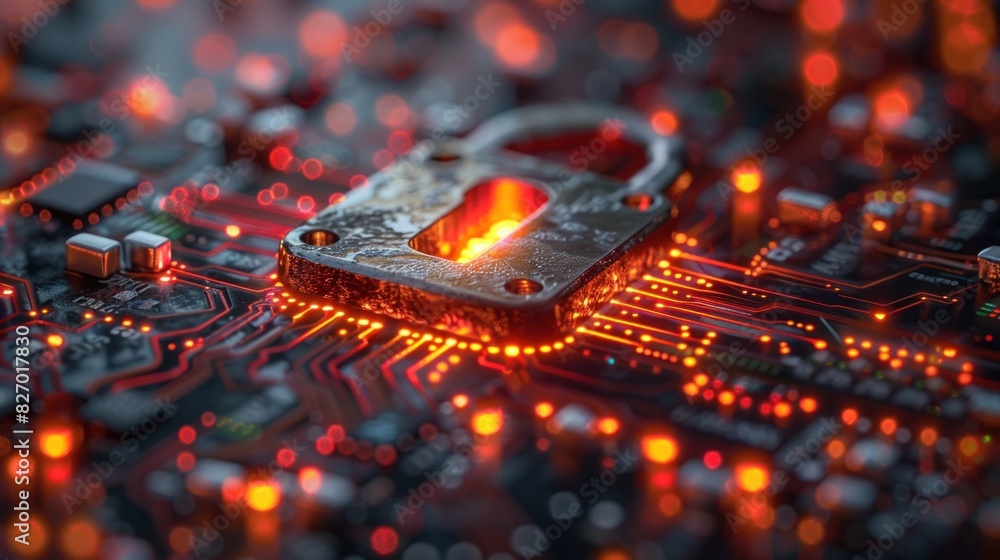 Fototapeta premium The padlock on the futuristic motherboard