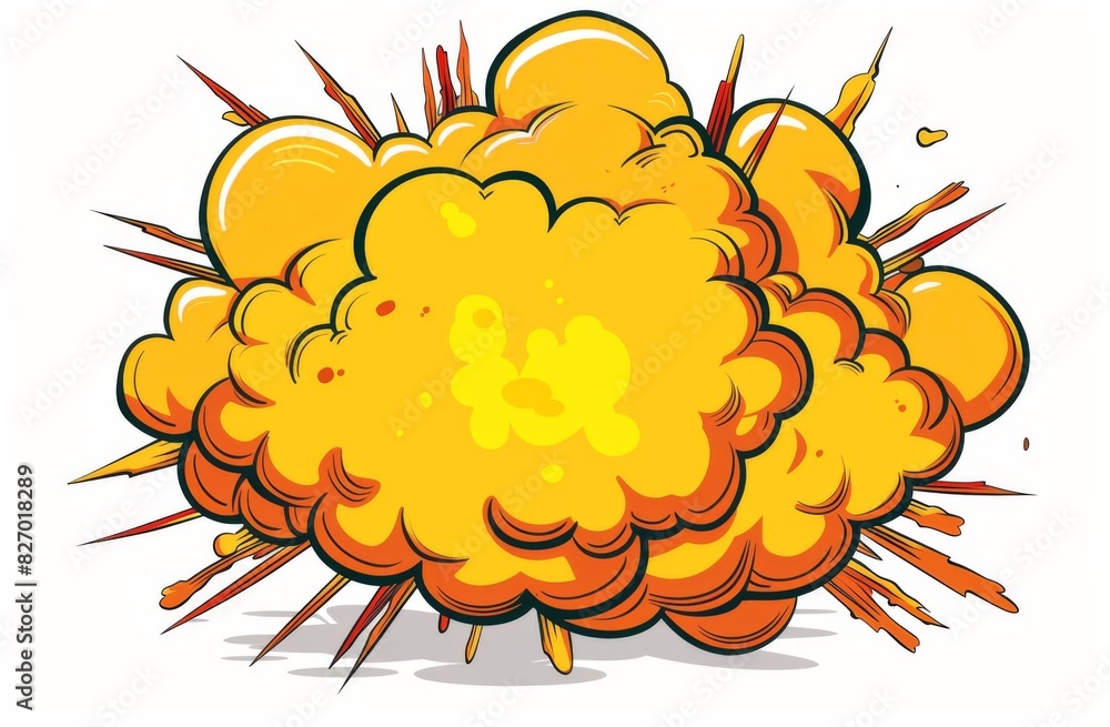 Cartoon yellow explosion with red outline on a white background, vector illustration in flat design style, simple shapes and low detail shading, clipart format. Cartoon yellow explosion with red outline on a white background, vector illustration in flat design style, simple shapes and low detail shading, clipart format.