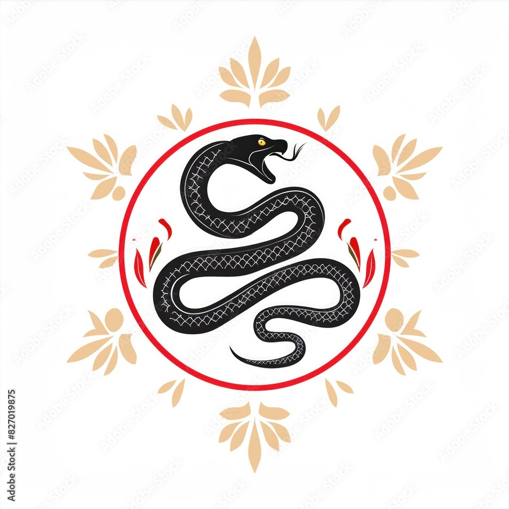 Obraz premium snake icon or snake logo. logo iconic snake chinese, circel logo snake, red snake logo. black color and white background. shio snake, snake chinese new years, snake tatto design, snake art. 