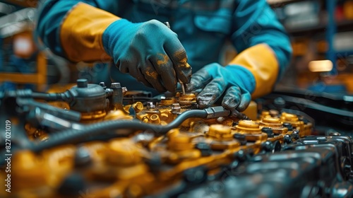 Male mechanic repairing car engine © diwek