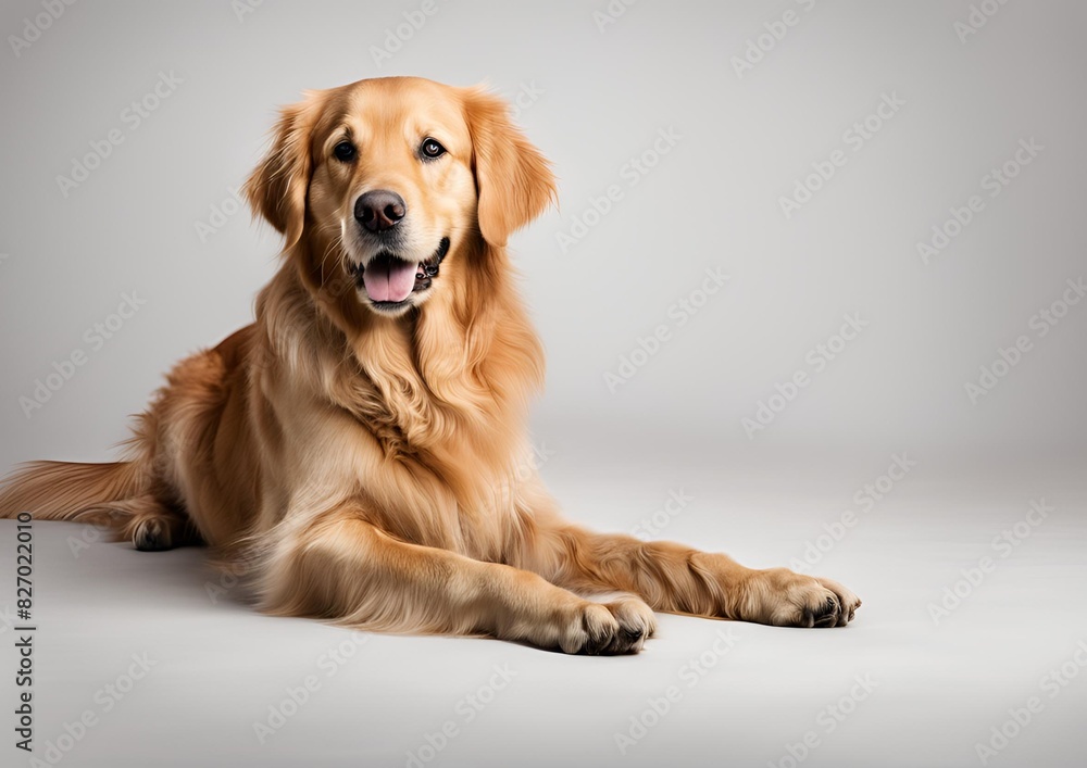 Golden Retriever dog sitting on the floor, isolated on a white background. Golden Retriever dog sitting on the floor, isolated on a white background.
