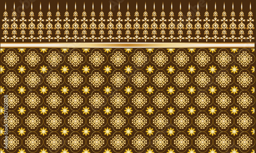 Brown background with seamless Thai ethnic patterns and geometric patterns. For fashion decoration surface or printed fabric or paper pattern.