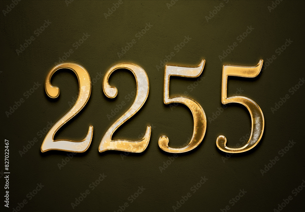 Old gold effect of 2255 number with 3D glossy style Mockup. Old gold effect of 2255 number with 3D glossy style Mockup.