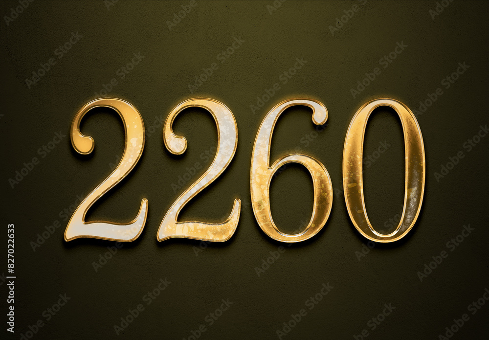 Old gold effect of 2260 number with 3D glossy style Mockup.