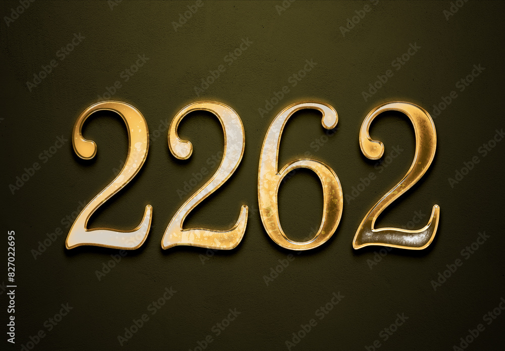Old gold effect of 2262 number with 3D glossy style Mockup. Old gold effect of 2262 number with 3D glossy style Mockup.