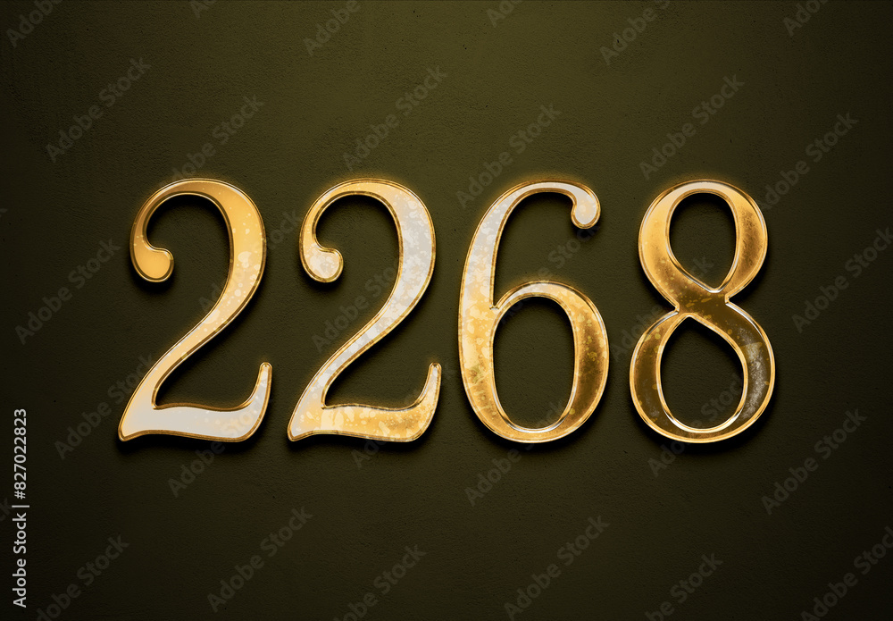Old gold effect of 2268 number with 3D glossy style Mockup. Old gold effect of 2268 number with 3D glossy style Mockup.