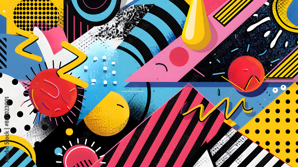 A whimsical pop art-inspired background with a blend of vivid colors, geometric patterns, and abstract elements, perfect for artistic endeavors