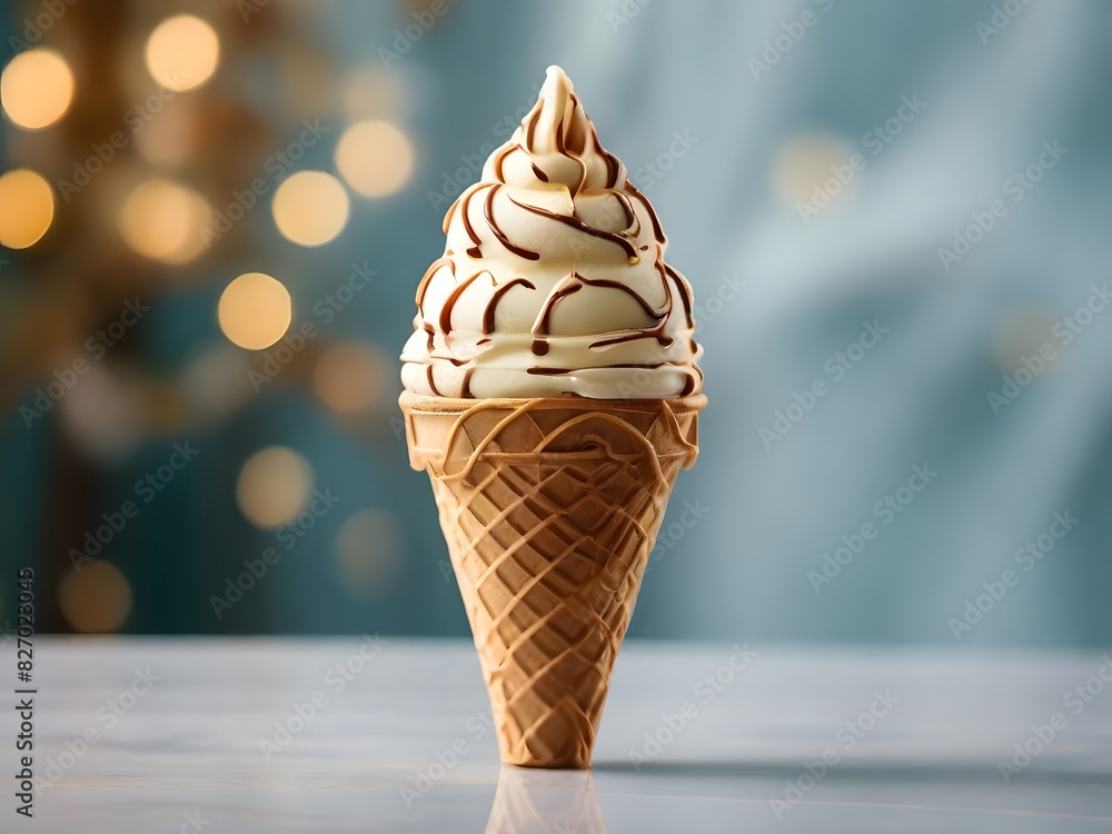 a close up of an ice cream cone with brown and white stripes. a close up of an ice cream cone with brown and white stripes.
