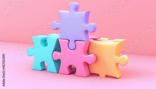 Puzzle Piece front view problem solving theme water color Colored pastel