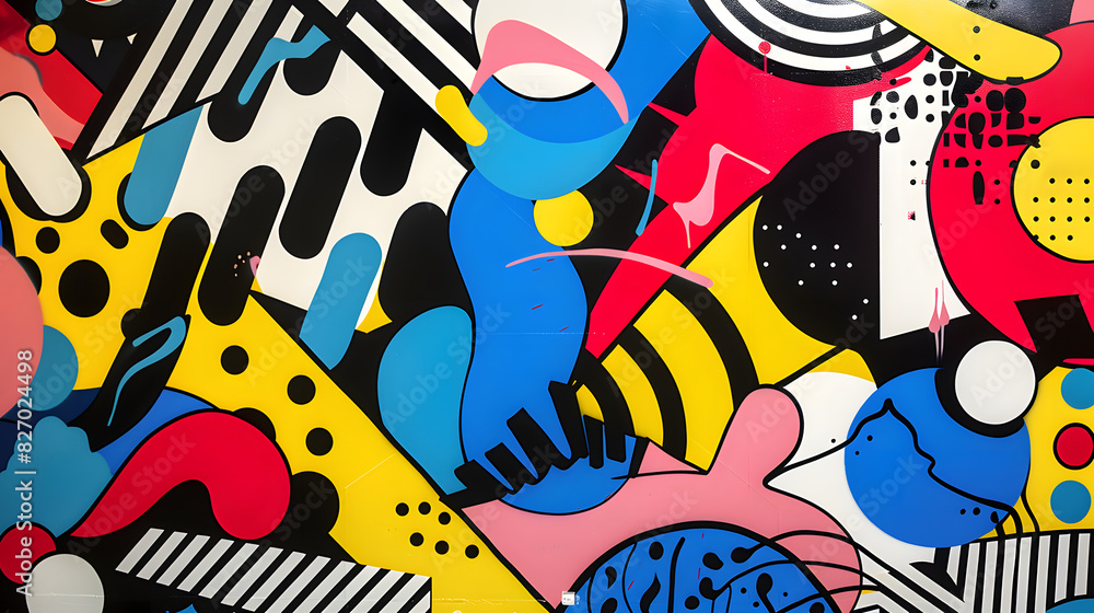 Obraz premium A striking abstract pop art backdrop with bold, playful shapes and vibrant colors, creating an eye-catching visual for various projects