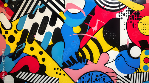 A striking abstract pop art backdrop with bold, playful shapes and vibrant colors, creating an eye-catching visual for various projects