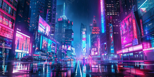 Futuristic Cyber City  Urban Skyline in Digital Age