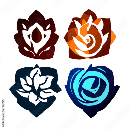 street artgraffiti  collection of 4 set  fauna beautiful flower icons set isolated in white