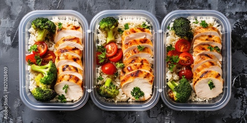 Containers of well-organized meal prep with a healthy balance of proteins, carbohydrates, and veggies for a nutritious diet