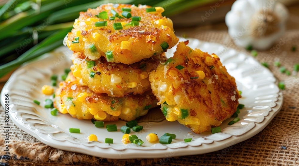 Corn fritters stacked on a plate Corn fritters stacked on a plate