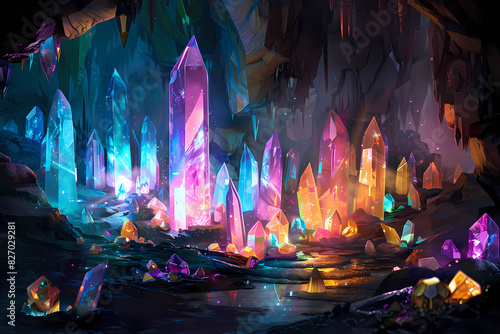 A crystal cavern filled with glowing gems and crystals of every hue.