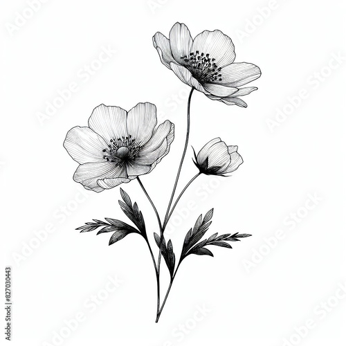 A photo of beautiful flower outline for coloring book Generative AI
